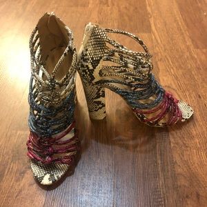 Strappy Multicolored Snake Skin Sandals